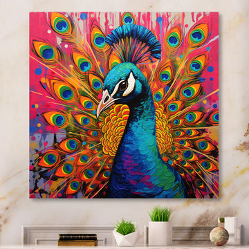 Teal Pink Pop Art Peacock - Peacock Canvas Wall Art